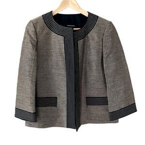 Ellen Tracy Open Front Jacket - Woven Rattan - Black Gold - 6